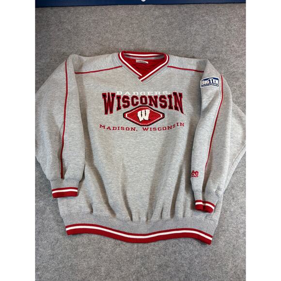Vintage 90s Wisconsin Badgers Sweatshirt Mens Large Gray Red Lee Sport NCAA - Picture 1 of 5
